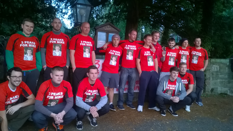 Group of fundraisers wearing red tshirts with 3 Peaks for Mike written on them