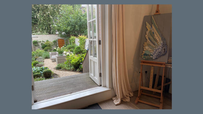 View of artwork and garden at James' Place Liverpool