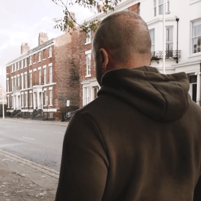Man walking down Catharine Street, Liverpool