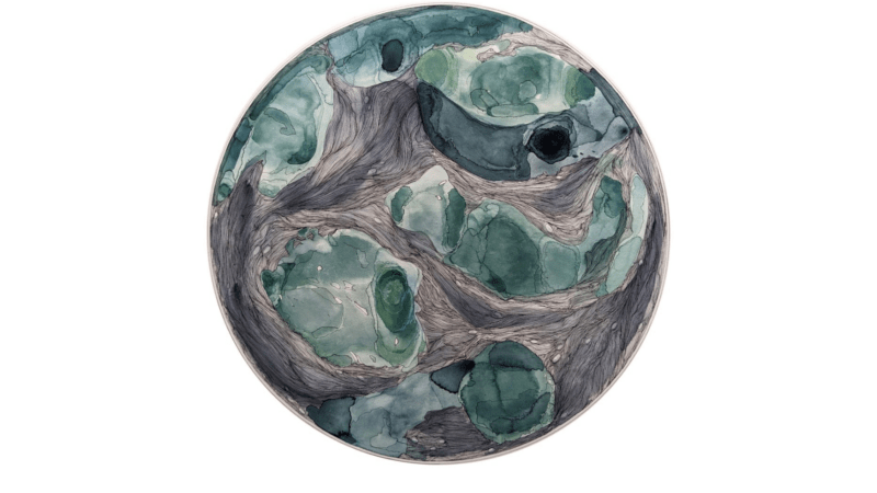 Greeny grey abstract round artwork