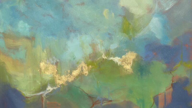 Green, blue and gold abstract artwork