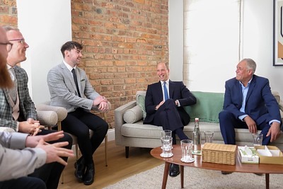 His Royal Highness The Prince of Wales talks to men at James' Place Newcastle