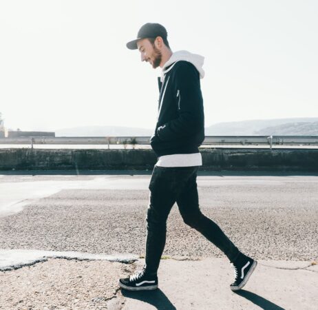 Man walking across street